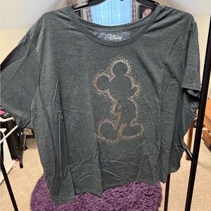 EVRI Women's Charcoal Gray Mickey Mouse Short Sleeve Tee with Metallic Accent